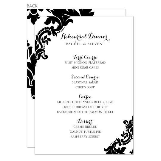 Black Damask Menu Cards